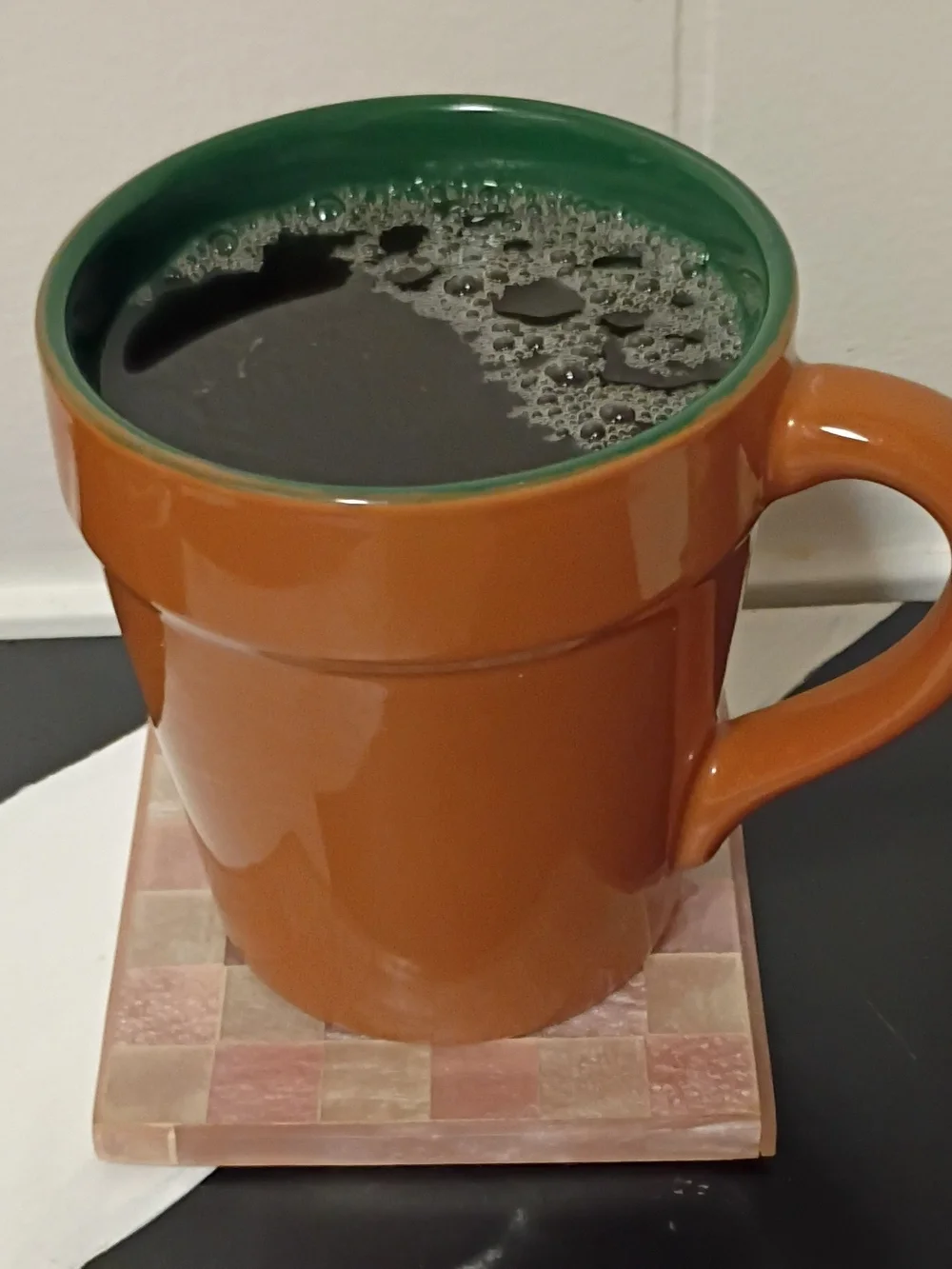 Brown Ceramic Coffee Mugs with Green Interior - Set of 2